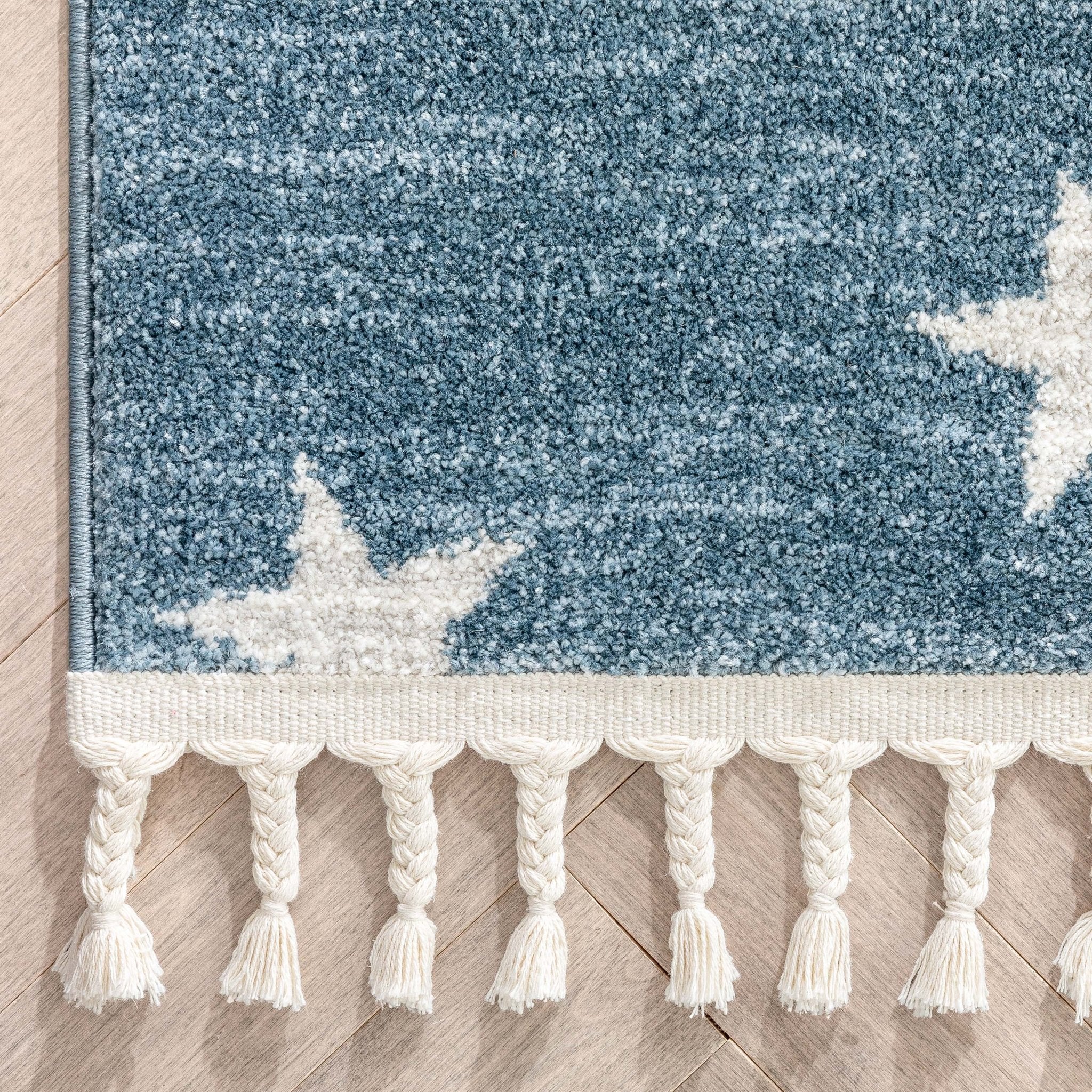 Stars Modern Geometric Blue Kids Rug Well Woven
