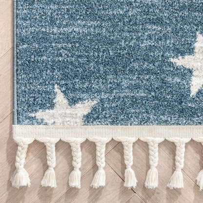 Stars Modern Geometric Blue Kids Rug Well Woven