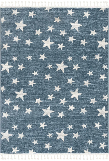 Stars Modern Geometric Blue Kids Rug Well Woven