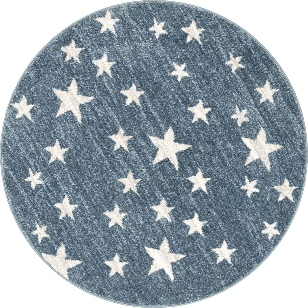 Stars Modern Geometric Blue Kids Rug Well Woven