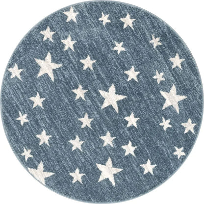Stars Modern Geometric Blue Kids Rug Well Woven