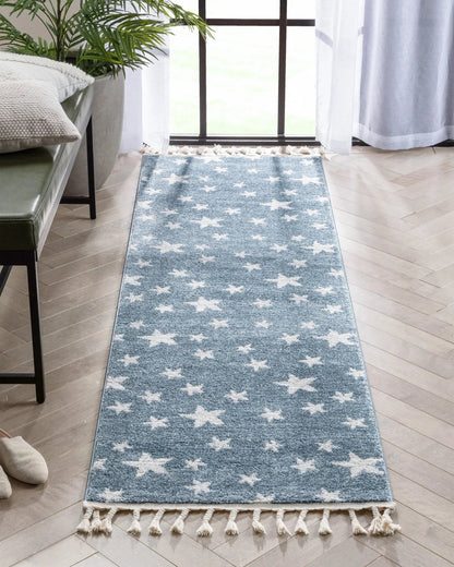 Stars Modern Geometric Blue Kids Rug Well Woven
