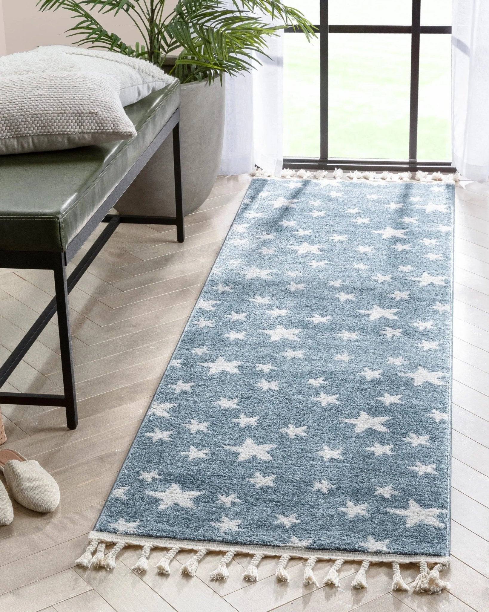 Stars Modern Geometric Blue Kids Rug Well Woven