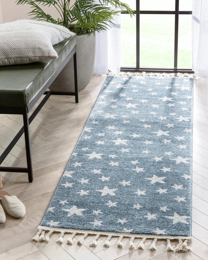 Stars Modern Geometric Blue Kids Rug Well Woven