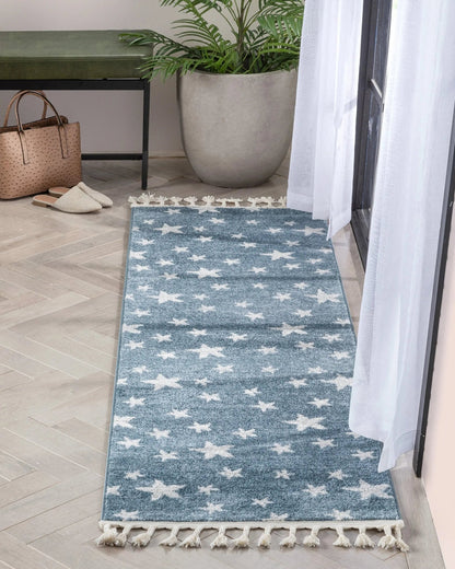 Stars Modern Geometric Blue Kids Rug Well Woven