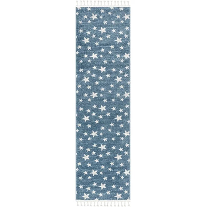 Stars Modern Geometric Blue Kids Rug Well Woven