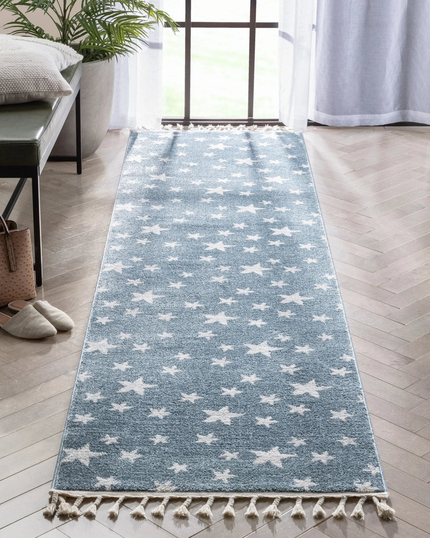 Stars Modern Geometric Blue Kids Rug Well Woven