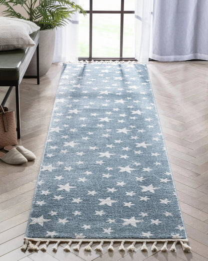 Stars Modern Geometric Blue Kids Rug Well Woven