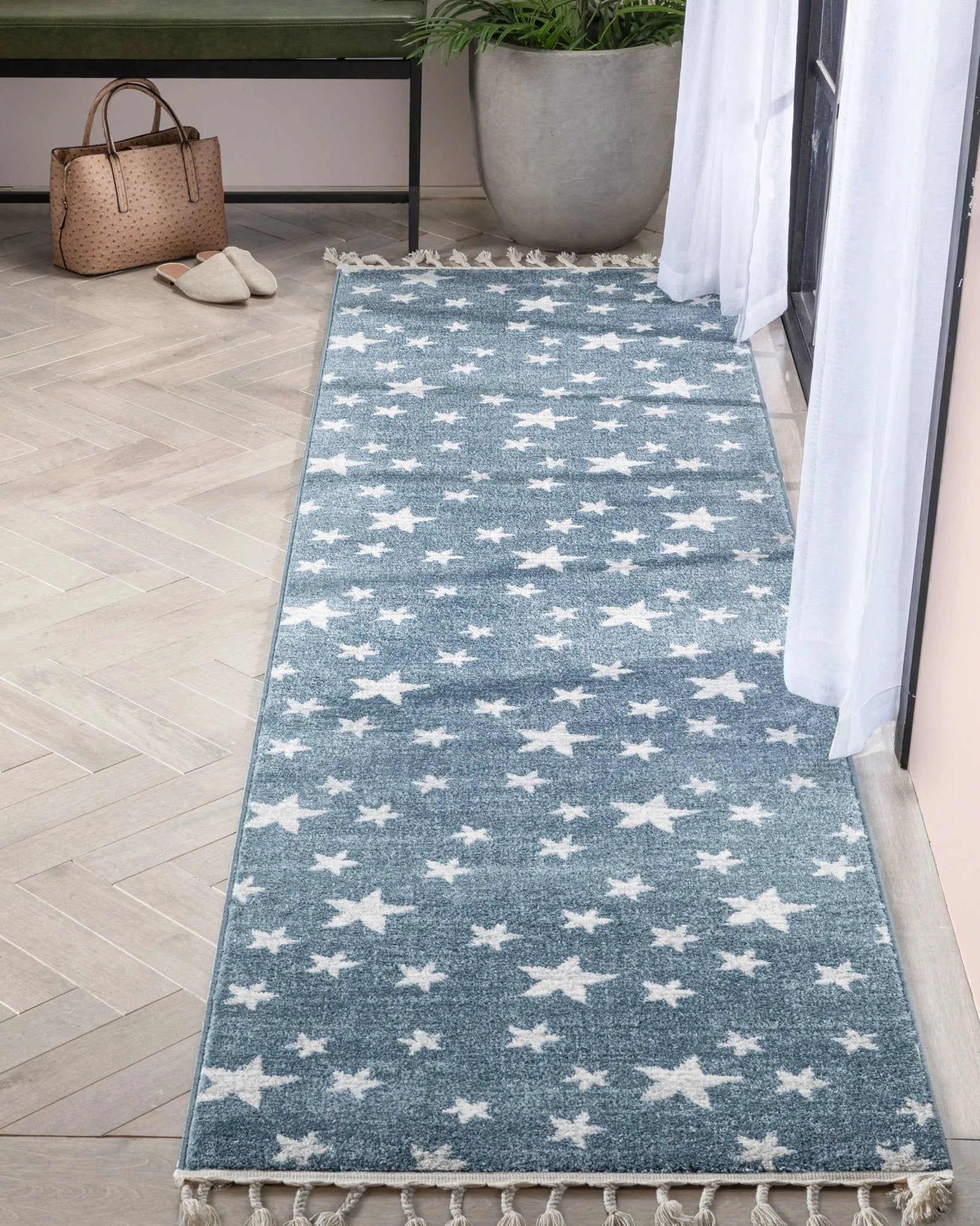 Stars Modern Geometric Blue Kids Rug Well Woven