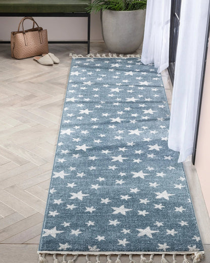 Stars Modern Geometric Blue Kids Rug Well Woven