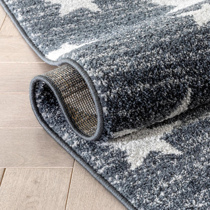 Stars Modern Geometric Grey Kids Rug Well Woven