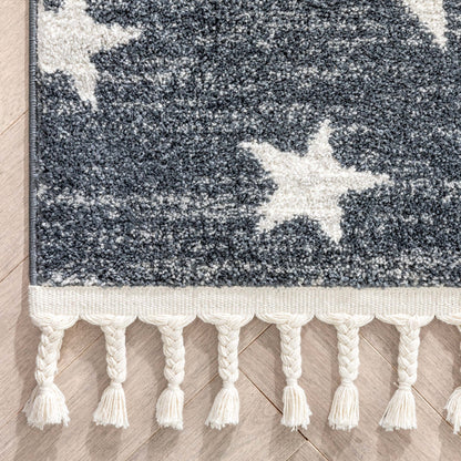 Stars Modern Geometric Grey Kids Rug Well Woven