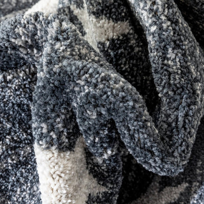 Stars Modern Geometric Grey Kids Rug Well Woven