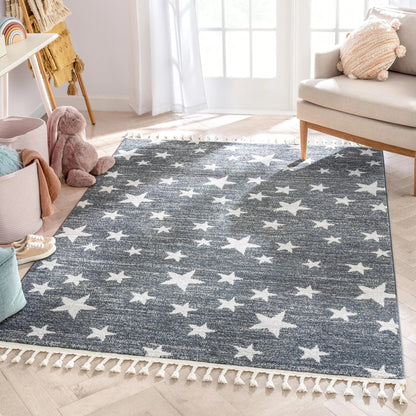 Stars Modern Geometric Grey Kids Rug Well Woven