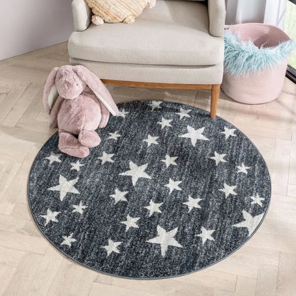 Stars Modern Geometric Grey Kids Rug Well Woven
