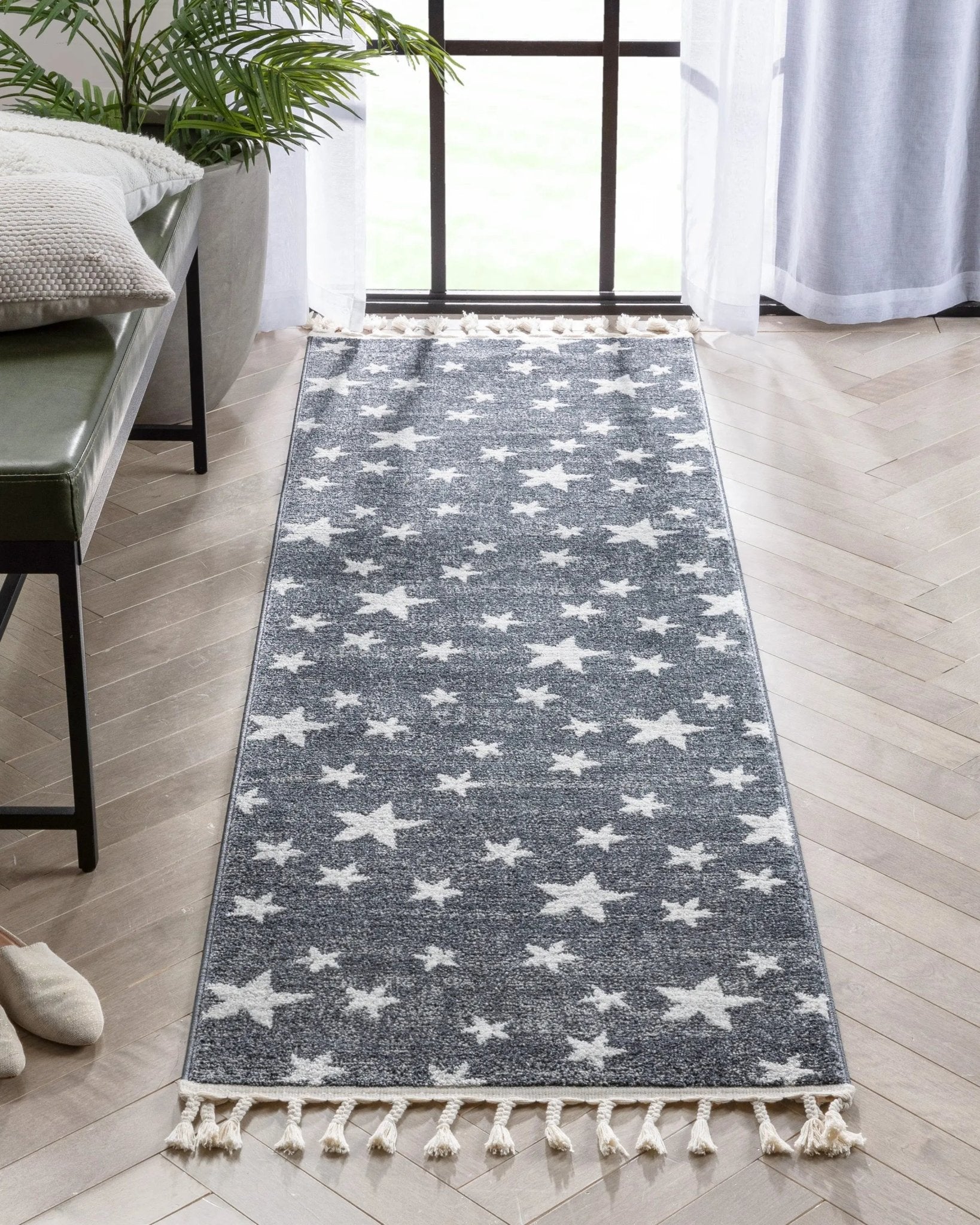 Stars Modern Geometric Grey Kids Rug Well Woven