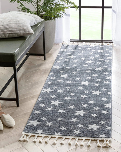 Stars Modern Geometric Grey Kids Rug Well Woven