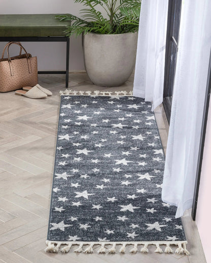 Stars Modern Geometric Grey Kids Rug Well Woven