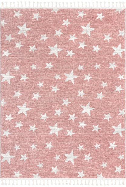 Stars Modern Geometric Pink Kids Rug Well Woven