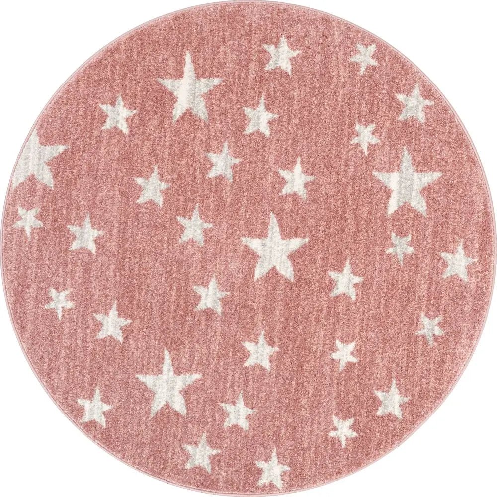 Stars Modern Geometric Pink Kids Rug Well Woven