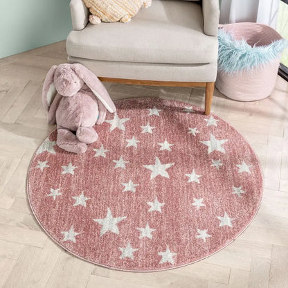 Stars Modern Geometric Pink Kids Rug Well Woven