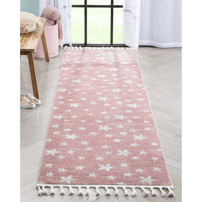 Stars Modern Geometric Pink Kids Rug Well Woven
