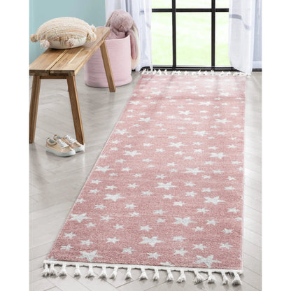 Stars Modern Geometric Pink Kids Rug Well Woven