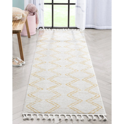 Reeve Modern Chevron Zig-Zag Yellow Ivory Kids Rug Well Woven