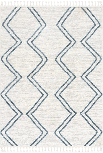 Reeve Modern Chevron Zig-Zag Blue Ivory Kids Rug Well Woven