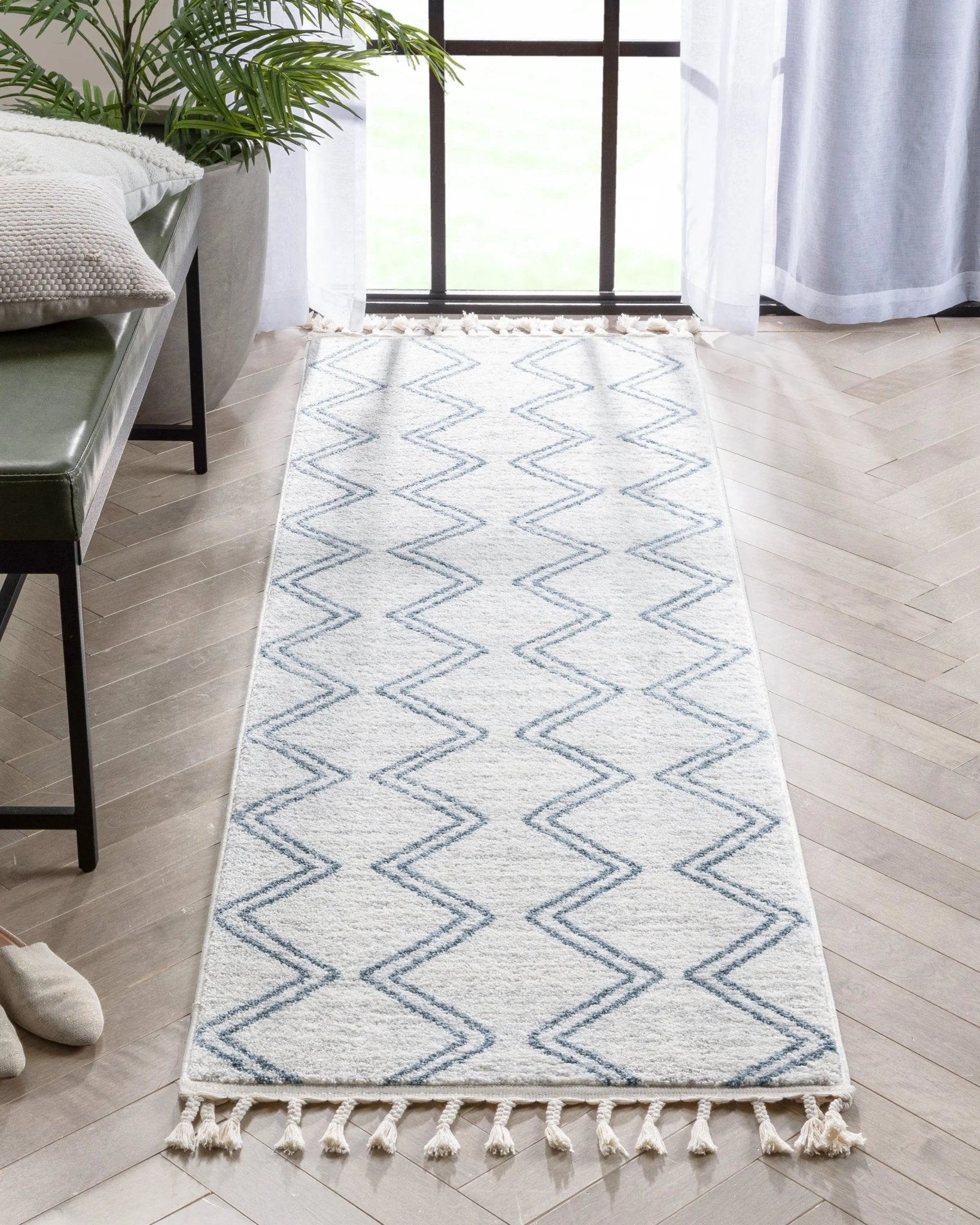 Reeve Modern Chevron Zig-Zag Blue Ivory Kids Rug Well Woven