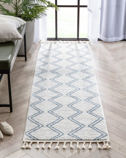 Reeve Modern Chevron Zig-Zag Blue Ivory Kids Rug Well Woven