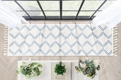 Reeve Modern Chevron Zig-Zag Blue Ivory Kids Rug Well Woven