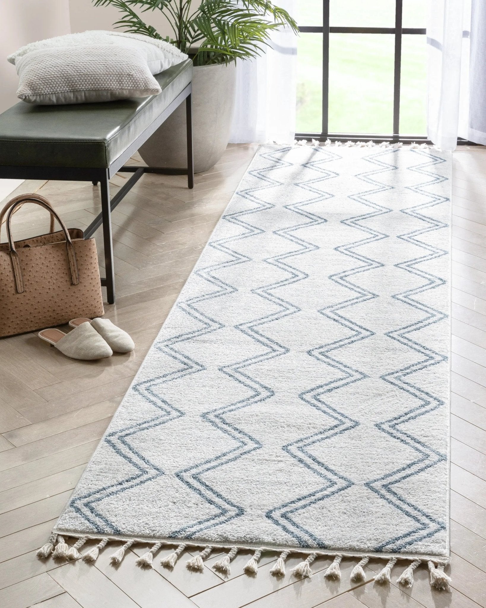 Reeve Modern Chevron Zig-Zag Blue Ivory Kids Rug Well Woven