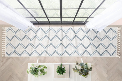 Reeve Modern Chevron Zig-Zag Blue Ivory Kids Rug Well Woven