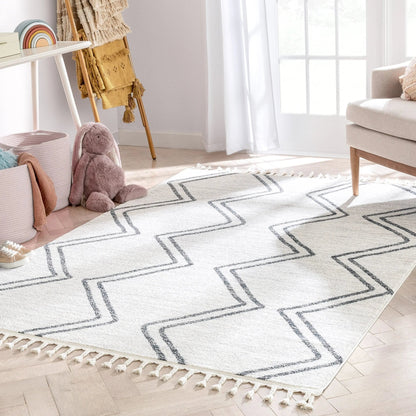 Reeve Modern Chevron Zig-Zag Grey Ivory Kids Rug Well Woven