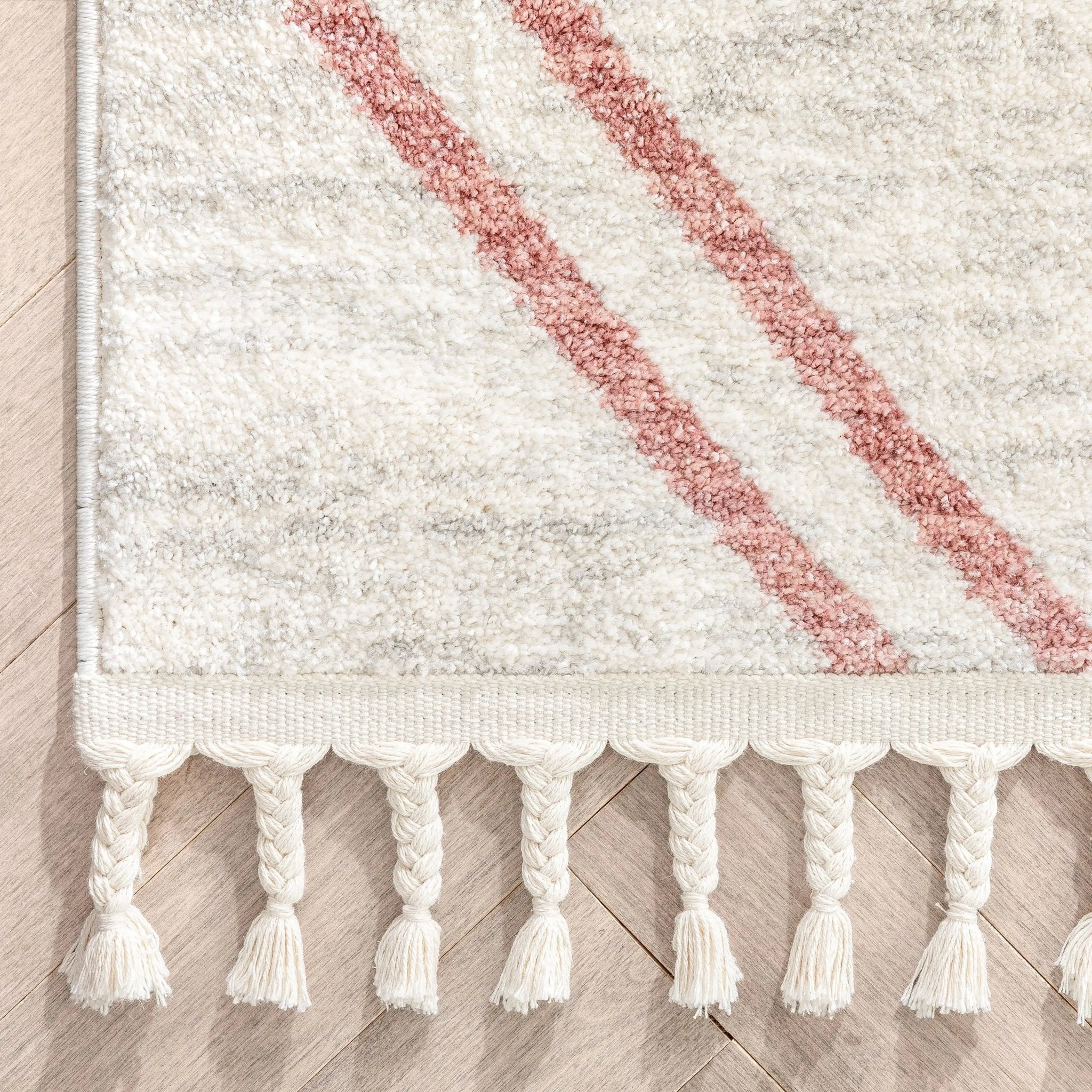 Reeve Modern Chevron Zig-Zag Pink Ivory Kids Rug Well Woven