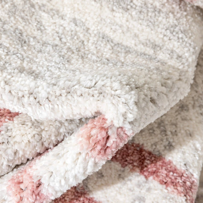 Reeve Modern Chevron Zig-Zag Pink Ivory Kids Rug Well Woven