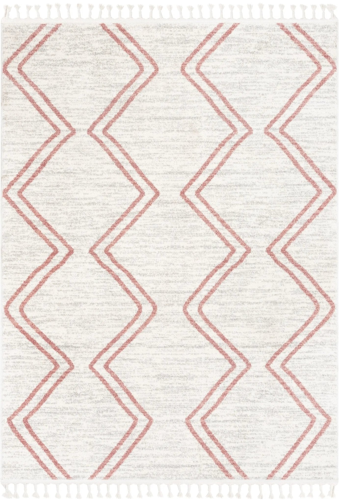 Reeve Modern Chevron Zig-Zag Pink Ivory Kids Rug Well Woven