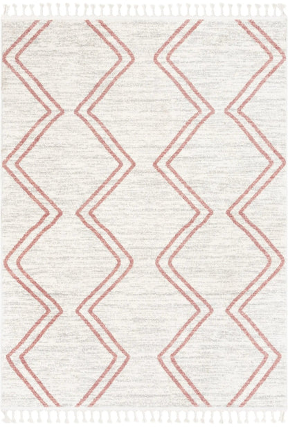 Reeve Modern Chevron Zig-Zag Pink Ivory Kids Rug Well Woven