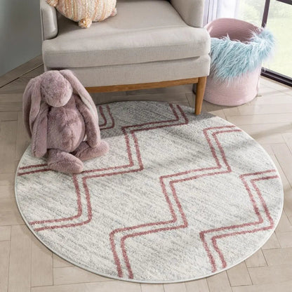Reeve Modern Chevron Zig-Zag Pink Ivory Kids Rug Well Woven