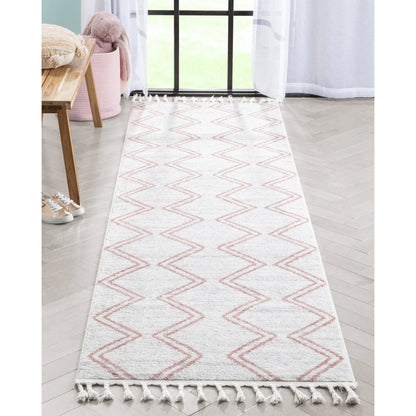 Reeve Modern Chevron Zig-Zag Pink Ivory Kids Rug Well Woven