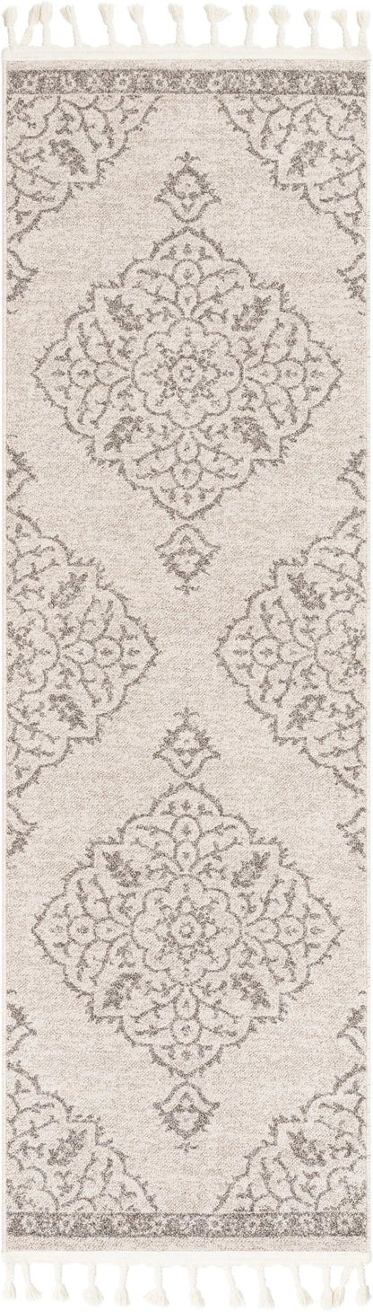 Mara Medallion Botanical Pattern Brown Beige Kilim-Style Rug Well Woven