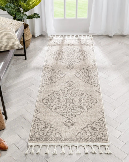 Mara Medallion Botanical Pattern Brown Beige Kilim-Style Rug Well Woven