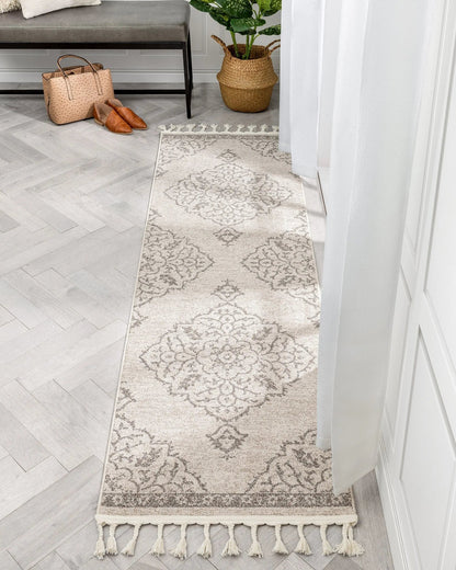 Mara Medallion Botanical Pattern Brown Beige Kilim-Style Rug Well Woven