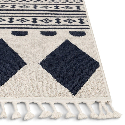 Cruce Tribal Moroccan Geometric Dark Blue Kilim-Style Rug Well Woven