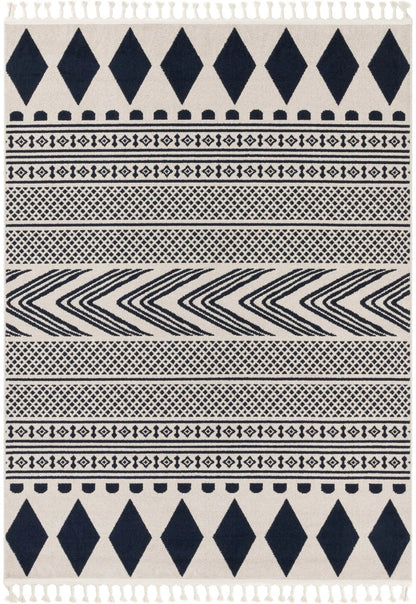 Cruce Tribal Moroccan Geometric Dark Blue Kilim-Style Rug Well Woven