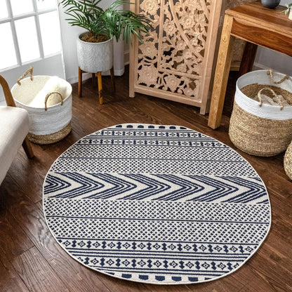 Cruce Tribal Moroccan Geometric Dark Blue Kilim-Style Rug Well Woven