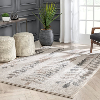 Myra Abstract Leaf Pattern Ivory Vintage Rug Well Woven