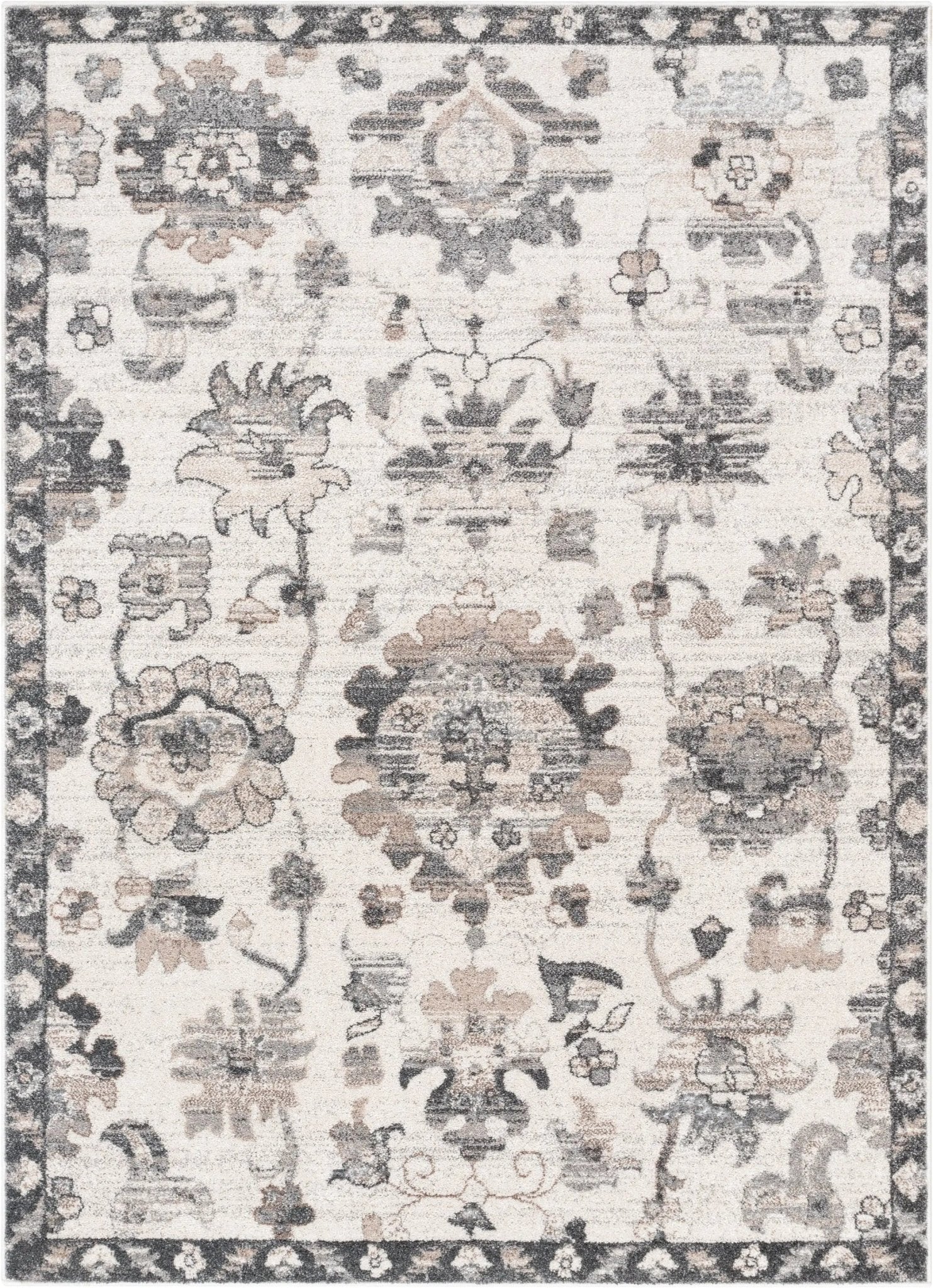 Selma Oriental Floral Pattern Grey Vintage Rug Well Woven