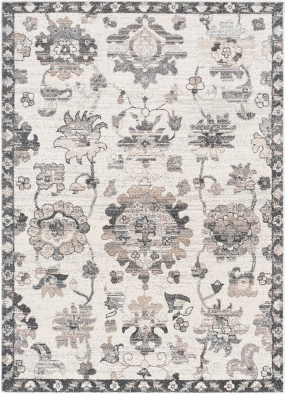 Selma Oriental Floral Pattern Grey Vintage Rug Well Woven